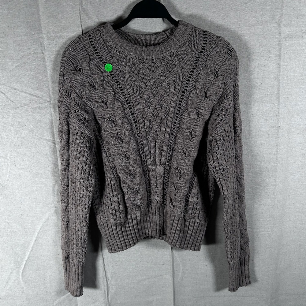 Abercrombie‎ & Fitch Womens XXS Brown Cable Knit Pointelle Crewneck Sweater
